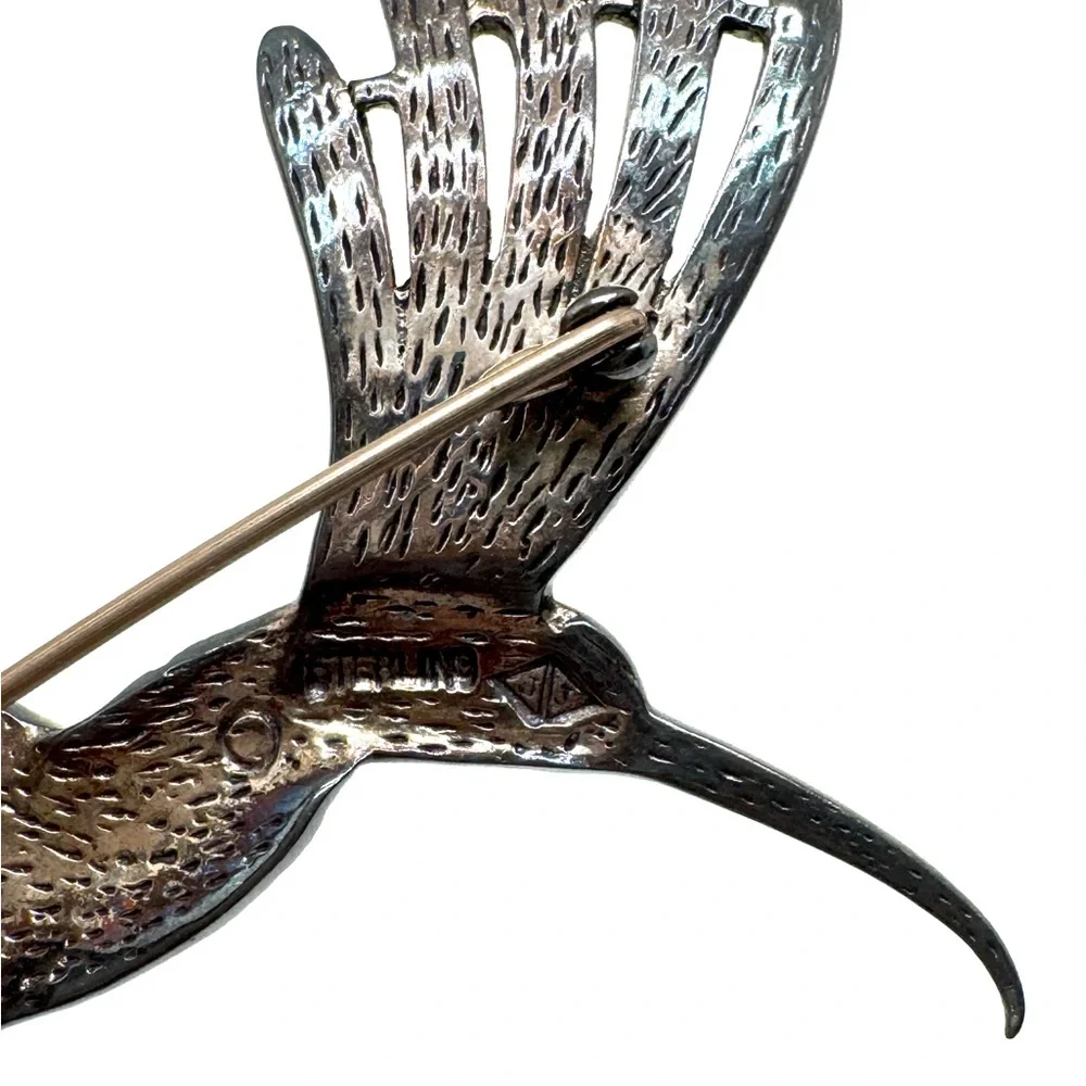 Judith Jack Sterling Silver and Marcasite Brooch Vintage Hummingbird Pin